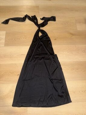 Black Halter Midi Dress - Sleek Women's Evening Dress